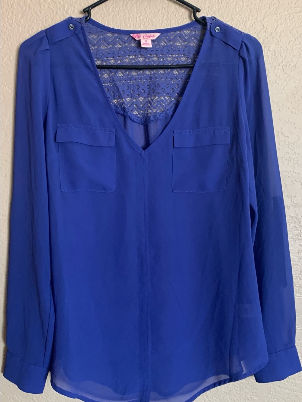 Candie's Royal Blue V-Neck Lace-Back Blouse